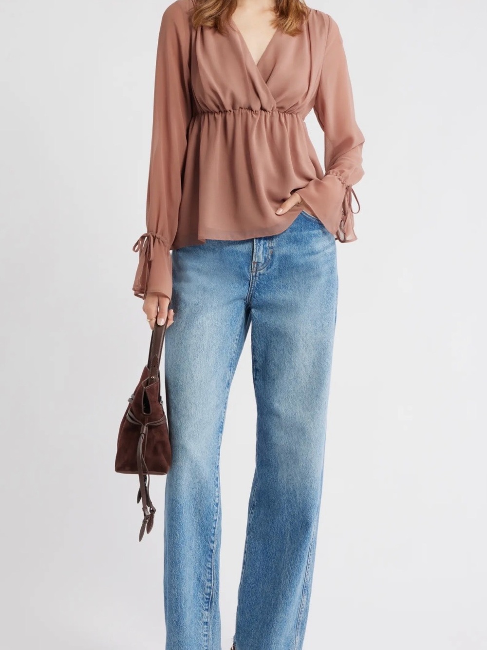 Open Edit Babydoll Chiffon Top in Brown Topaz - Picture 2 of 6